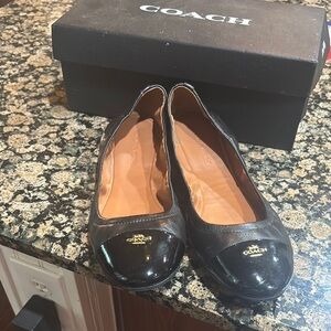 Coach Black Flats with Patent Leather Toe Cap